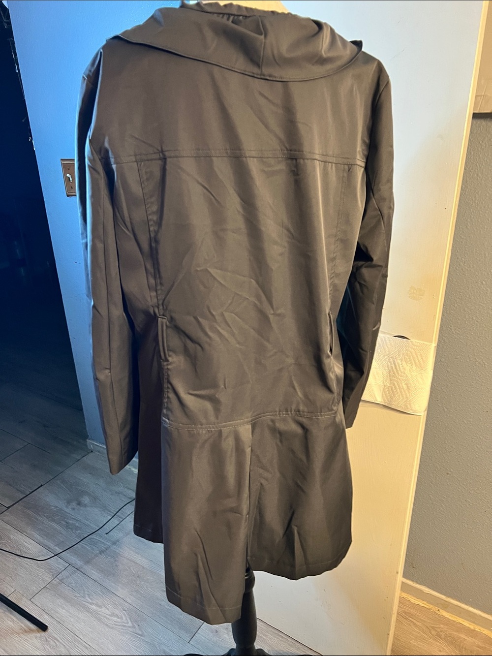 Women's Ruffle-Front Long Jacket - Black - Picture 4 of 13